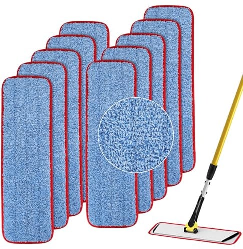 Rubbermaid Commercial Lot de 10 tampons de rechange en microfibre pour balai plat de 47 cm – Recharges de nettoyage commerciales humides et sèches réutilisables pour tout système de balai plat en