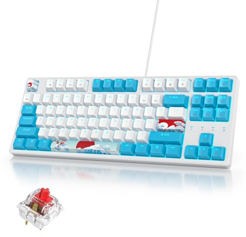 iRoboosta Clavier de jeu mécanique à 75 % avec interrupteur rouge, clavier rétroéclairé à DEL RVB blanc et bleu, 87 touches TKL compact pour ordinateur portable Windows (87 mer)