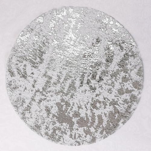 Snowkingdom Set di 24 tovagliette usa e getta argentate, 33 cm, rotonde, pressate, confezione da 24 centrini argentati, per tavolo da pranzo, matrimoni, compleanni, feste, vacanze, decorazione per la