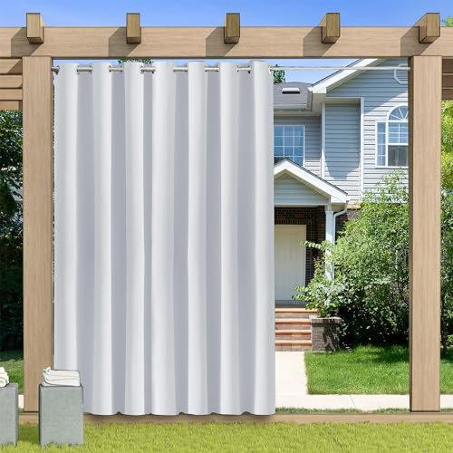 KUZRZNH Outdoor Vorhang Blickdicht Wasserdicht Wetterfest Blackout Outdoorvorhänge mit ösen, Sichtschutz Sonnenschutz Gardine/Vorhänge for Patio Balkon Pavillon,Silber Grau,1 Stück|254x213CM(BxH)