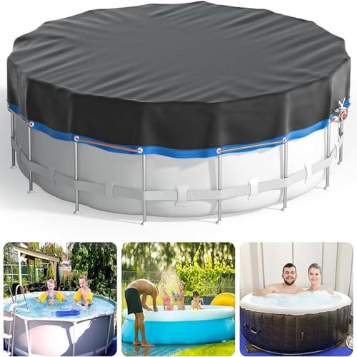 AHDFY Poolabdeckung Rund, 15ft Hundepool Abdeckung, Wasserdicht Und ReißFest Poolplane, Staubdicht Hundepoolabdeckung, Pool Abdeckplane, Mit Abdeckung Kordelzug-Design,8FT