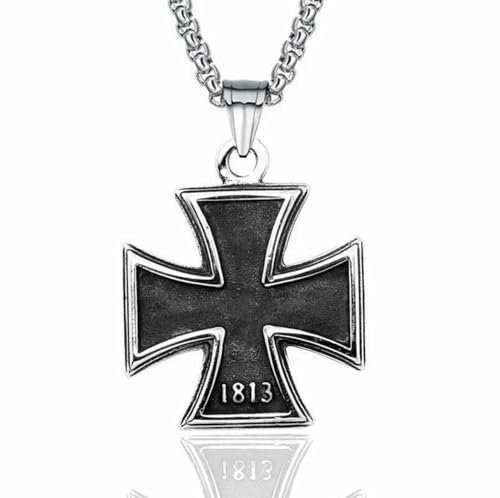Hokech Customize Mens Stainless Steel 1813 German Iron Cross Pendant Necklace Chain Accessories