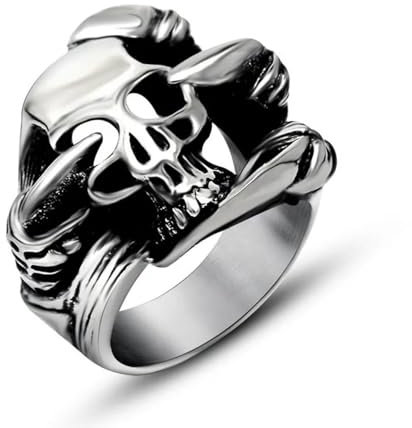 FUSHENGTER Ring Herren Ringe Männer Fingerring Damen Biker Ring Ehering Punk-Ringe für Männer, trendiges glattes Polieren, großer Totenkopf-Ring, Punk-Biker, 8