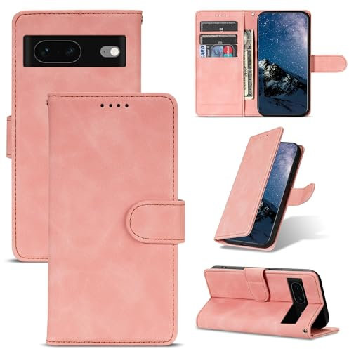 ScandiCasis Klapphülle für Google Pixel 7A, Elegantes Leder Flip Case Handyhülle：mit 1 Schutzfolie [3*Kartenfach] [PremiumPU Leder][Standfunktion][Magnet Klappbar & Flip Wallet],Stoßfest, Rosa