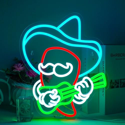 Horseneon Hat Guitar Neon Light Sign Anime Neon Lights Guitar Neon Signs pour mur USB Dimmable Neon Sign Coloré Néon pour chambre à coucher Salon Bar Salle de jeux Music Bar Discothèque