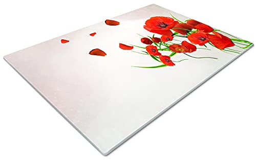 Red Poppy Flower Cool Glass Chopping Board Kitchen Worktop Saver Protector (50 x 40cm)