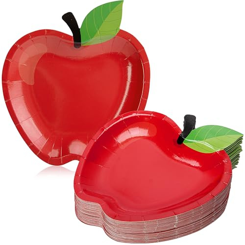 Wehhbtye Lot de 50 assiettes jetables en carton en forme de pomme rouge pour la rentrée scolaire, fournitures de fête et décoration de table