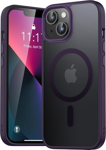 Natiiozie Magnetisch Hülle Kompatibel mit iPhone 14/iPhone 13, Matt Handyhülle Kompatibel mit MagSafe, Stoßfest Kratzfest Schutzhülle Nie Vergilbung Rückseite Case 6,1 Zoll Dunkel Violett