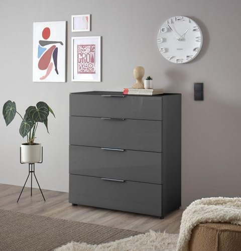 moebel-dich-auf Kommode Schubkastenkommode Trend 10, Front und Oberboden aus Glas, Metallgriffe, (BxHxT) 90 x 99 x 40 cm (anthrazit)