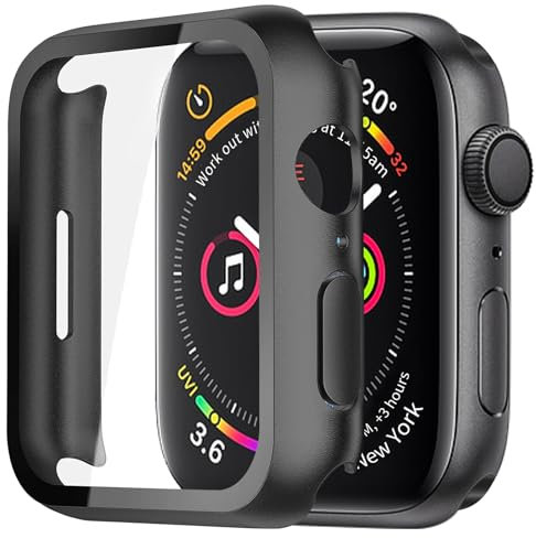 XunyLyee Funda para Apple Watch Series 9/8/7 45mm, Estuche Protector para Ultra-Thin Carcasa para iWatch 45mm, dureza 9H (Negro) 1 Piezas