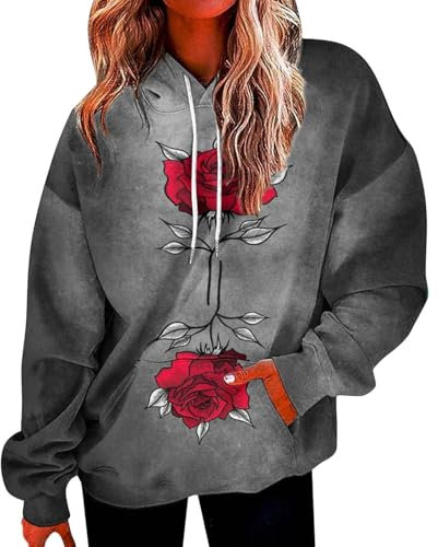 HOOUDO Angebote des Tages Heute Langärmliges Sweatshirt für Damen mit Taschen mit Buchstaben-Farbverlauf und Kapuzenpullover Damen Große Größen Langarm Gothic Kleidung Dame Sale Angebote Bestellung