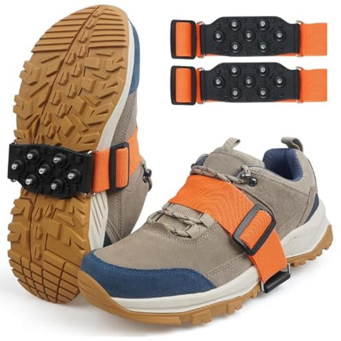 Ice Cleats Snow Traction Cleats with Tungsten Nails, Anti Slip Winter Ice Grippers Snow Grips Traction Grippers Strap 7 Studs Slip on Footwear for Men Women Kids Walking on Ice Snow (S-2Pairs)