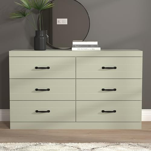 Galano Milton Kommode mit 3 + 3 Schubladen – Kommode mit Stauraum für Schlafzimmer – Schrank-Organizer und Aufbewahrungsschrank für Flur oder Eingangsbereich – Salbeigrün