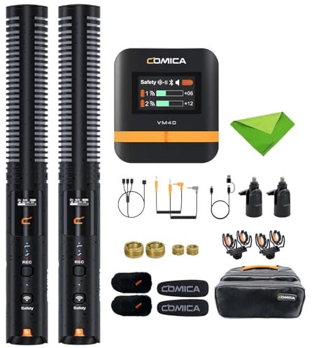 COMICA VM40 Microfono a fucile wireless combo,modello polare Super Cardioid 2.4g,registrazione a galleggiante a 48 kHz/32 bit,doppia modalità cablata/wireless,microfono di registrazione a bordo da 32g