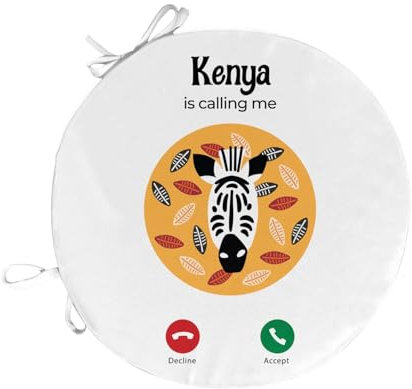 Fabulous Stuhlkissen, rund, Weiß – Kenya is Calling Me Zebra Savannah Travel – Durchmesser 40 cm – Stuhlkissen