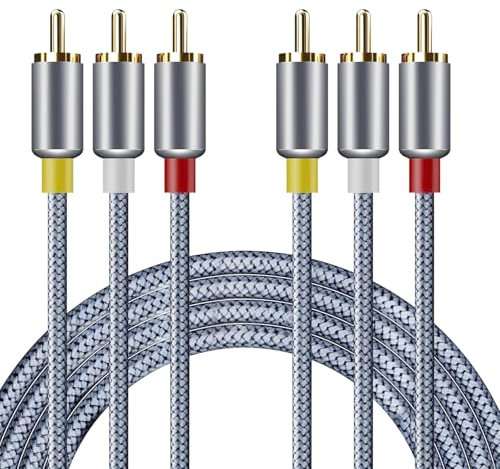Goalfish AV-Kabel, 3 Cinch auf 3 Cinch-Stereo-Audio-Video-Kabel, Geflochten Nylon Subwoofer Kabel für TV, DVD-Player, Set-Top-Box, Lautsprecher, Verstärker, VCD, Videorekorder 1,0m