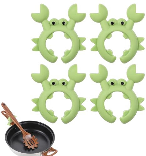 HJZHII Spoon Rest for Cooking, 4pcs Crab Shape Silicone Spoon Holder for Pot Pan Non Slip Pot Clip Rest Heat Resistance Utensil Rest Mini Spatula Holder for Kitchen Counter Stove Top(Green)