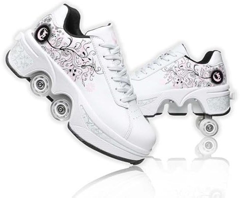 NKWVHI Schuhe mit Rollen für Jungen Mädchen,2 in1 Verstellbare Rollschuhe Schuhe,Quad- Rollschuhe Schuhe,Rollschuhe Damen Geburtstagsgeschenk