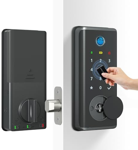 TenixLox Cerradura de puerta de entrada sin llave, cerraduras de código digital, se puede desbloquear con huellas dactilares, contraseña, tarjeta, llave y aplicación, adecuado para puerta delantera
