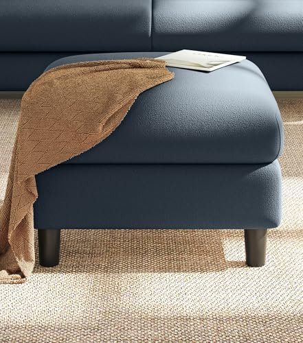 Welzona Hocker Mit Stauraum, Teddy Sitzhocker, Werkzeuglose Einrichtung Fusshocker, Ganz-Holz Polsterhocker, 68cm Couch Hocker Wohnzimmer, Ottomane, Fußhocker, Sitzbox, Sitztruhe, Fußbank, Blau Grau
