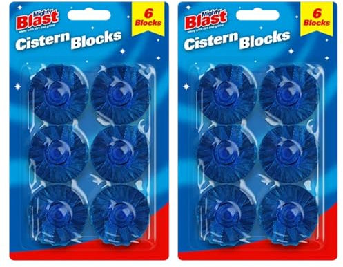 Toilet Cistern Blocks - Pack Of 12 | Long-Lasting Blue Flush Toilet Tablets | Loo Bowl Toilet Cleaner & Freshener | Removes Dirt – Stains – Lime-Scale & Odors | Easy-to-Use Household Care Solution