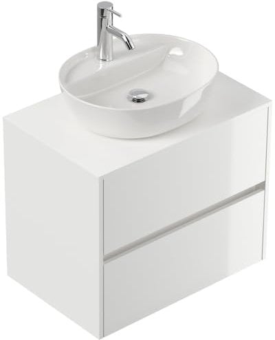 Magnolia Home Badmöbel Taifun 80cm mit ovalem Aufsatzwaschbecken Farbe Weiss Hochglanz