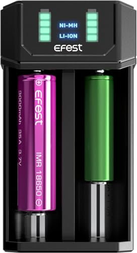 Mega USB Battery Charger for Efest, for AA AAA 18650 21700 Batteries Dual Slot Fast 1A NiMH Li-ION, TVDC, 2 ml cartridge, No Nicotine