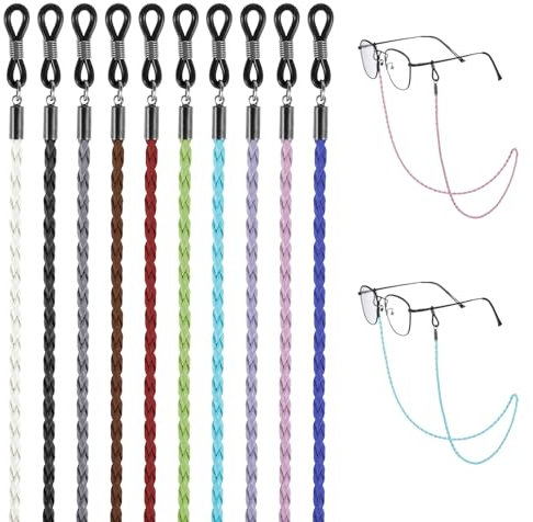 Vin Beauty 10 Pcs Eyeglasses Straps Chain, Universal Leather Glasses Chains Lanyard Non-Slip Spectacles Cord Sunglasses Strap Glasses String Holder Braided Accessory Chain Around Neck for Men Women
