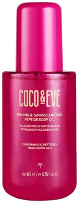 Coco & Eve Firming & Tan Prolonging Peptide Body Oil. Up to 28 Days Natural Tan Extender. After Sun Care with Tropical Oils, Vitamins C & E for Nourished, Glowy & Visibly Firmer Skin. (170ml)