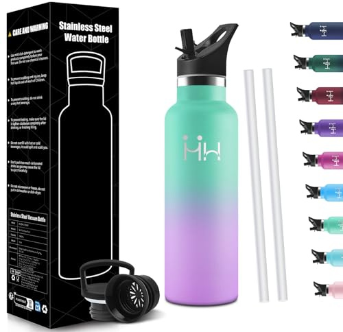 HoneyHolly Trinkflasche Edelstahl 500ML, BPA-Frei, Trinkflasche Kinder, Auslaufsichere Isolierflasche Doppelwandig, Wasserflasche Edelstahl, mit Strohhalm, Thermosflasche Kohlensäure Geeignet