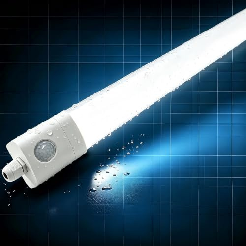 DXLIGHTING LED Feuchtraumleuchte 150cm mit Bewegungsmelder, 45W 4500LM 4000K Neutralweiß IP65 Verknüpfbar für Büro Treppe Garage