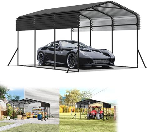 YRHome Extra Groß Metall-Carport Zeltgarage Robustes Auto-Unterstand Außengarage Bootslager Garagenzelt Lagerzelt Campingzelt 10x15FT- 450×300×250cm UV-beständig Winterfest Für Autos Boote Weide