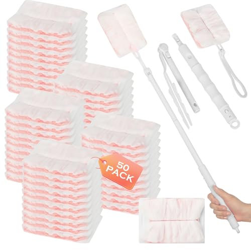 Kit di antipolvere 52 pezzi compatibile con per Swiffer panni catturapolverer,per Swiffer duster panni antipolvere assorbono efficacemente polvere, peli di animali e sporco, (rosa)