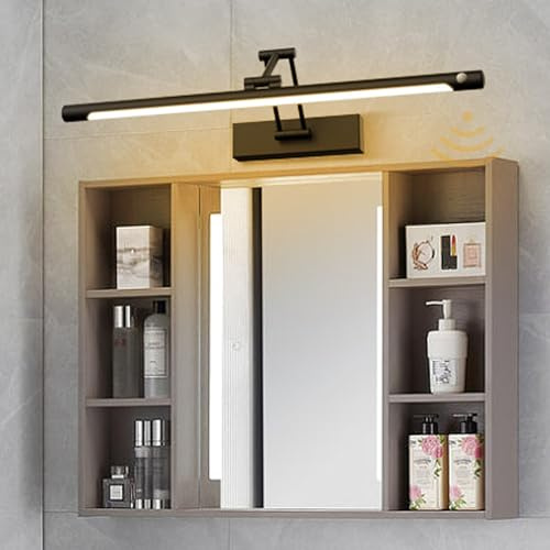 GZZBMY LED Spiegel Lampe Badezimmer Wandleuchte mit Bewegungsmelder Modern Wandleuchten Faltbar Drehung Wasserdicht Wandbeleuchtung Wohnzimmer Schminktisch Schlafzimmer (Schwarzes Warmes Licht,40cm)