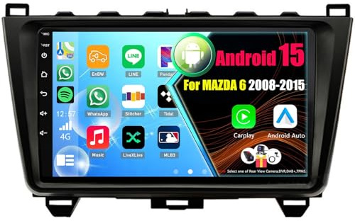 Android 15 Car Stereo for MAZDA 6 2008-2015 with CarPlay & Android Auto, 9 Touchscreen Car Radio with Bluetooth WiFi GPS(8Core(8+256GB))