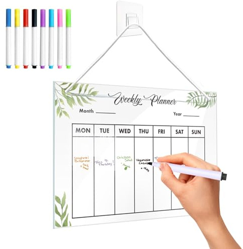 Wochenplaner Abwischbar aus Acrylglas für Haushaltsplan Whiteboard Memoboard mit 8 Whiteboard-Stift Haushaltsplan zum Aufhängen To Do Liste Familienplaner für Küche Büro Klassenzimmer 30 x 20cm