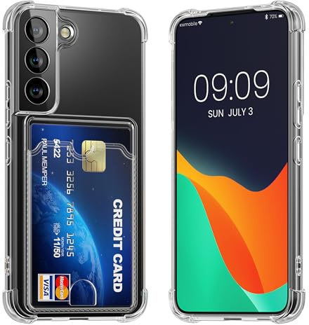 kwmobile Hülle mit Kartenfach kompatibel mit Samsung Galaxy S22 - Handyhülle Galaxy S22 mit Kartenfach - Soft Case - Schutzhülle in Transparent