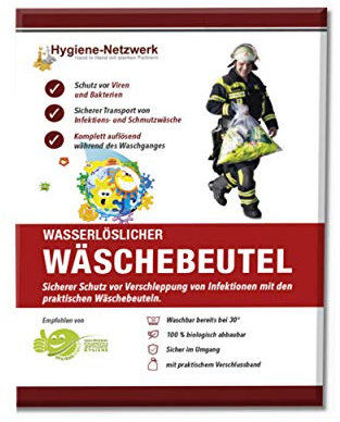 Hygiene-Netzwerk Wäschebeutel | 100 wasserlösliche Wäschesäcke | 66 x 84 cm | 87 Liter | Tragkraft 12kg | wasserlöslich ab 60°C | für Infektions- und Schmutzwäsche | für den gewerblichen Einsatz