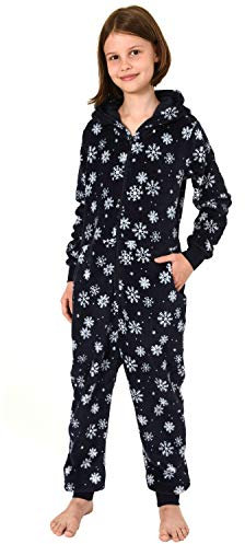 Mädchen Jumpsuit Overall Onesie Schlafanzug - Eiskristall Sterne Optik - 291 467 97 951, Größe:152, Farbe:Navy