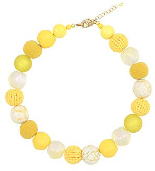 Feliss Handmade: Ketten aus Perlen, Halskette Damen. Statement Kette 45 cm lang in Boho Style. Choker Halsband, aesthetic Necklace Schmuck. Beads Perlenkette für Frauen in gelb mit Glasperlen