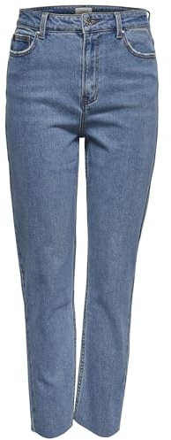 ONLY Jean Coupe Droite ONLEMILY Taille Haute Straight Fit Jeans Light Blue Denim 32 34 Light Blue Denim (US) 32 / L34