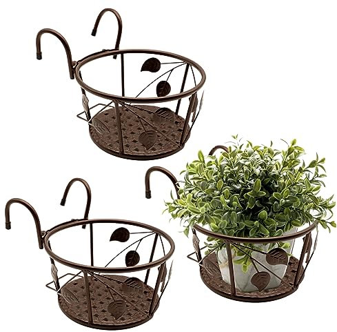 NILICAN - Cesto per fioriera in ferro battuto, per balcone, prodotti in ferro battuto, per piante coltivate in casa, Abito a tre pezzi colore: Champagne)