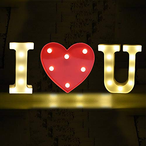 I Herz U - LED Deko Buchstaben - 22 cm - Lampe beleuchtet Hinstellen Hochzeit Schriftzug Wort Batterie Lechtdeko Alphabet Liebe Romantisch Wohnzimmer Leuchtbuchstaben Nachtlicht Dekoration