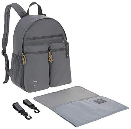LÄSSIG Baby Wickelrucksack mit Wickelunterlage, Kinderwagenbefestigung/Casual Urban Backpack anthracite