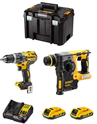 DeWALT Kit DWK210 (Taladro Percutor DCD796 + Martillo Perforador DCH273 + 2 Baterías de 2,0 Ah + Cargador + TSTAK VI)
