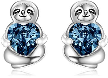 Faultier Ohrringe Sterling Silber 925 Mädchen Kinder Ohrstecker, Faultier Schmuck Geburtstag Geschenke für Frauen Tochter (Dunkelblau)