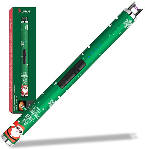 SUPRUS Elektrischer Kerzenanzünder USB-Feuerzeug mit verbesserter LED-Batterieanzeige Sicherheitsschalter Wiederaufladbare Flammenlose Plasma Winddichte Taschengröße für Kerzen Kochen Grills Feuerwerk