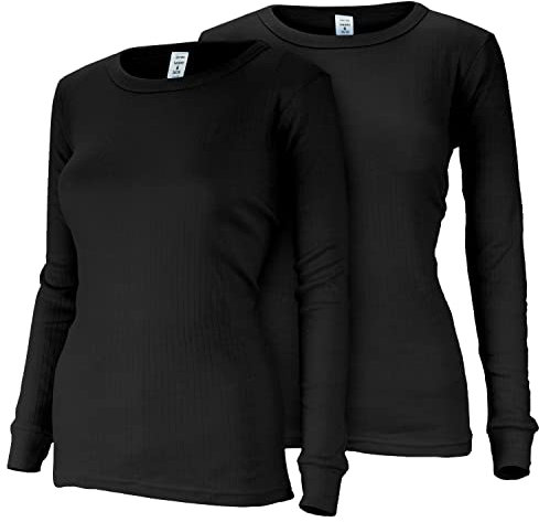 Damen Thermo Unterhemden Set | 2 Langarm Unterhemden | Funktionsunterhemden | Thermounterhemden 2er Pack - Schwarz - S
