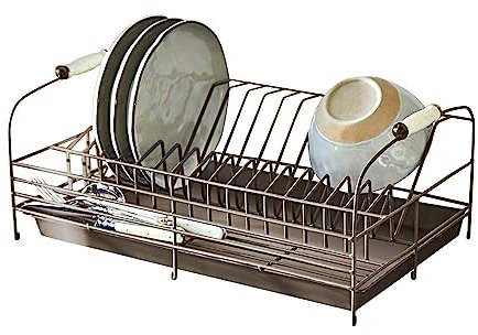 LOBERON Geschirrständer Nara, mit Abtropfplatte, Nostalgie-Charme, Abtropfgestell, Küchenzubehör, Küchenutensilien, Eisen, Buchenholz, braun