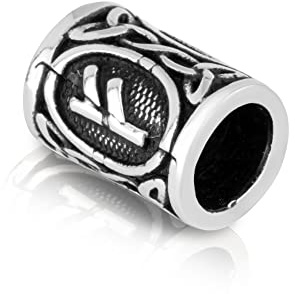NKlaus Futhark-FEHU Bart- und Haarperle aus 925 Sterling Silber, 6,3mm | Silberne Futhark-FEHU-Perle für Bart und Haar